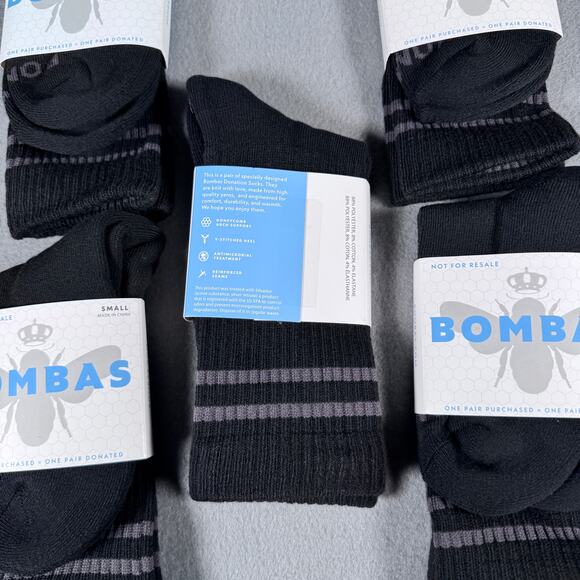 Bombas Small Black Donation Socks Honeycomb Arch Support Antimicrobial 5-Pack - Picture 2 of 6